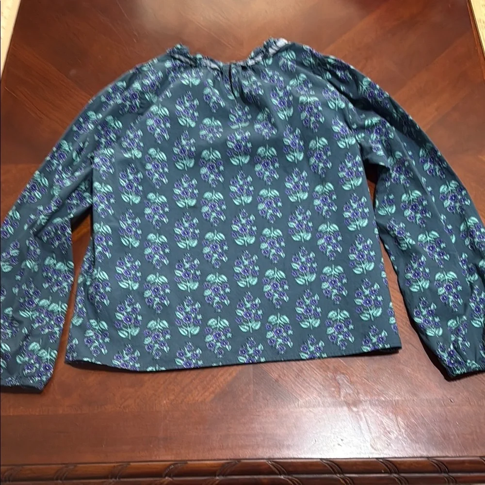 J. Crew Blue Ruffled Long Sleeve Blouse poplin floral
